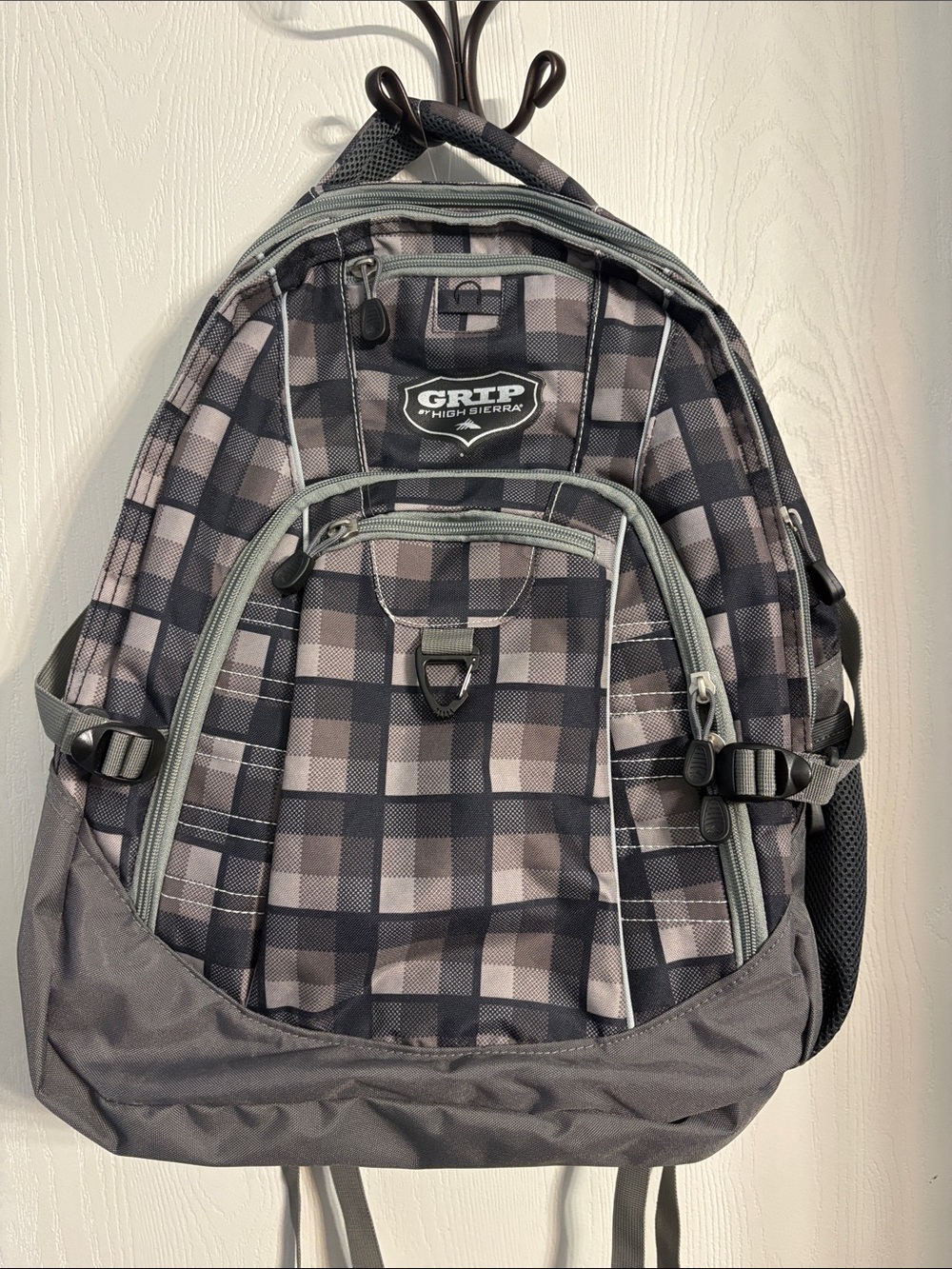 High Sierra Gray and Black Plaid Backpack